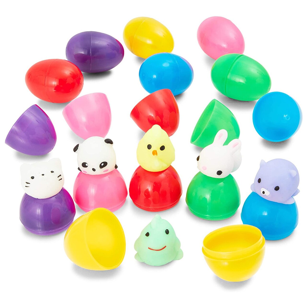 12 Pack Pre Filled Easter Eggs with Squishy Toys Inside, Prefilled Easter Basket Stuffer Fillers, Kids Eggs Hunt Party Favors, 2.5 in